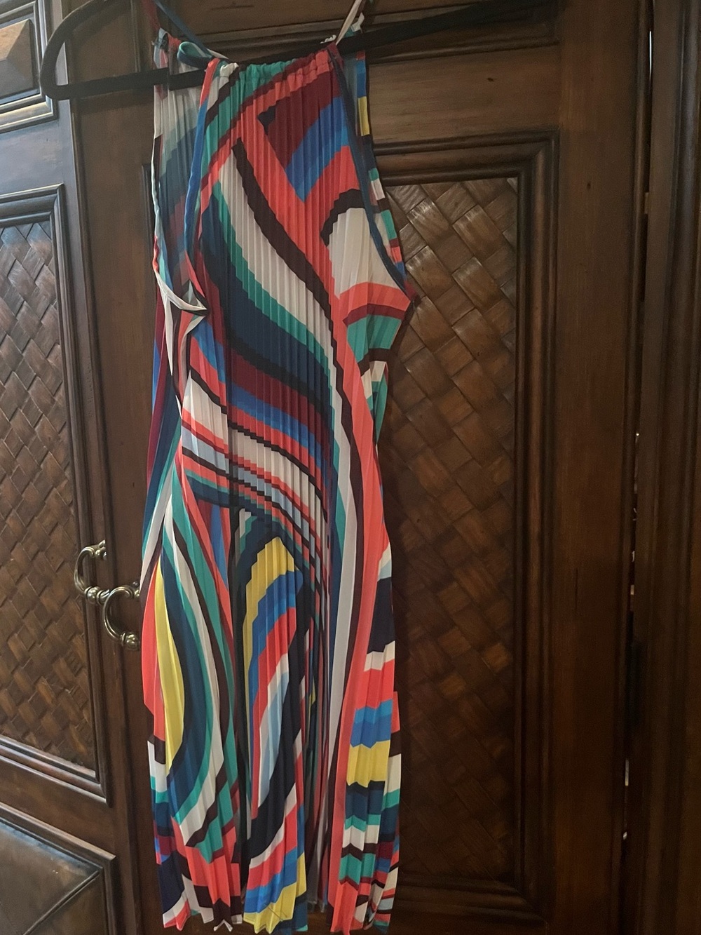 La Blanca Multicolor Pleated Resortwear Dress - Red, Blue, Yellow, Teal